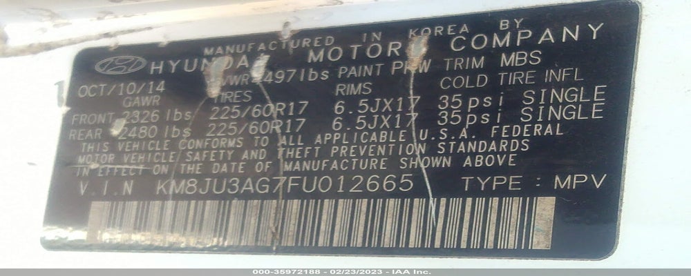 KM8JU3AG7FU012665 2015 HYUNDAI TUCSON photo no. 9