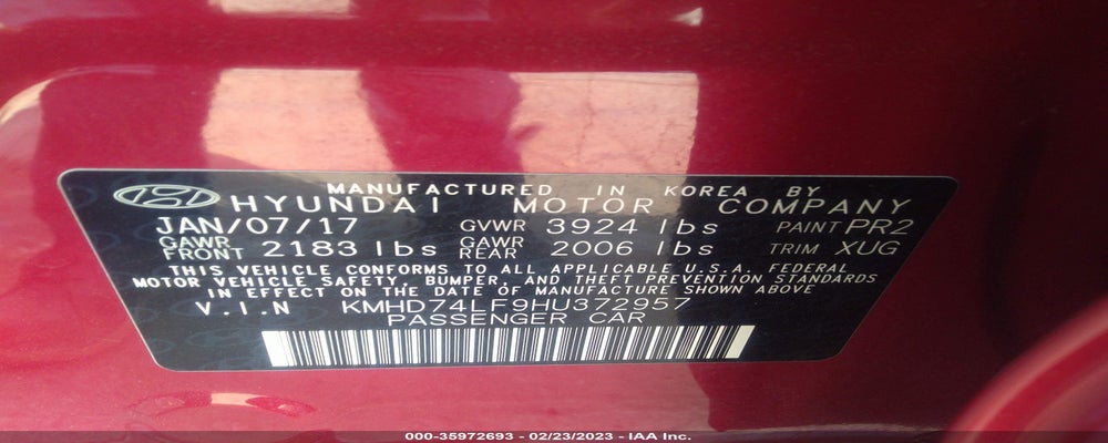 KMHD74LF9HU372957 2017 HYUNDAI ELANTRA photo no. 9