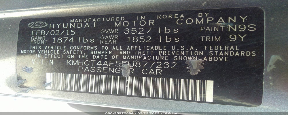KMHCT4AE5FU877232 2015 HYUNDAI ACCENT photo no. 9