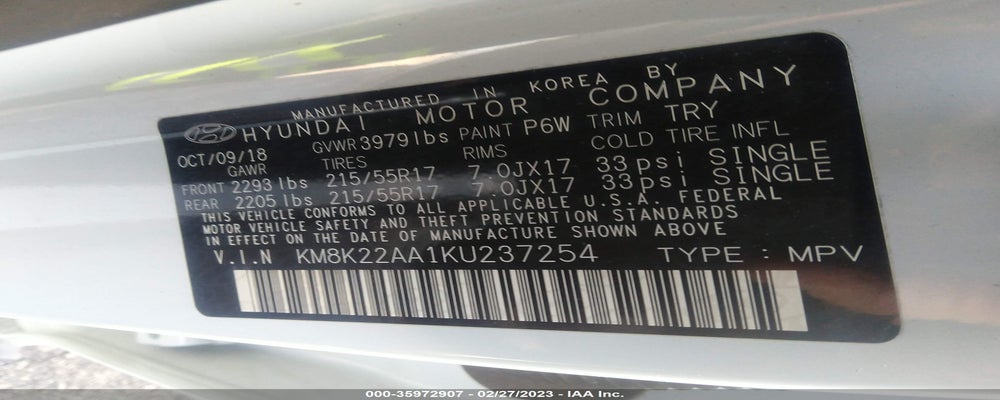 KM8K22AA1KU237254 2019 HYUNDAI KONA photo no. 9