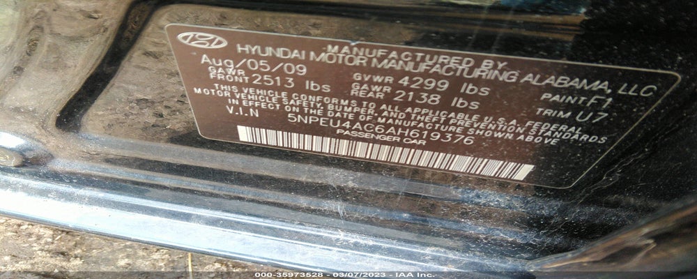 5NPEU4AC6AH619376 2010 HYUNDAI SONATA photo no. 9