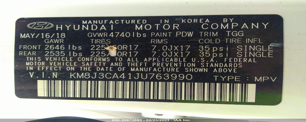 KM8J3CA41JU763990 2018 HYUNDAI TUCSON photo no. 9
