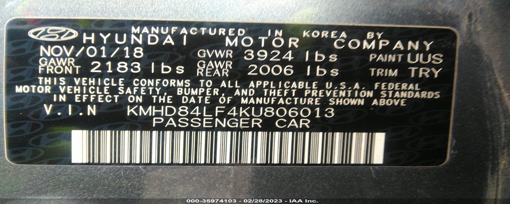 KMHD84LF4KU806013 2019 HYUNDAI ELANTRA photo no. 9