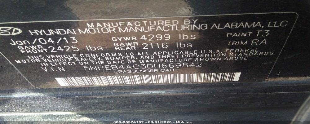 5NPEB4AC3DH669842 2013 HYUNDAI SONATA photo no. 9