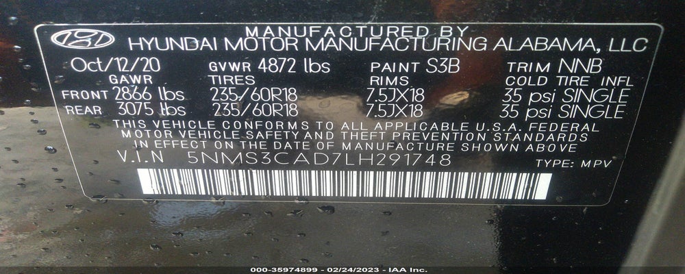 5NMS3CAD7LH291748 2020 HYUNDAI SANTA FE photo no. 9