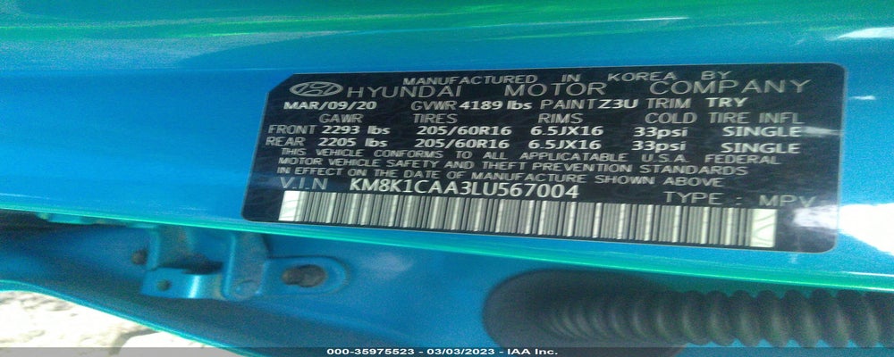 KM8K1CAA3LU567004 2020 HYUNDAI KONA photo no. 9