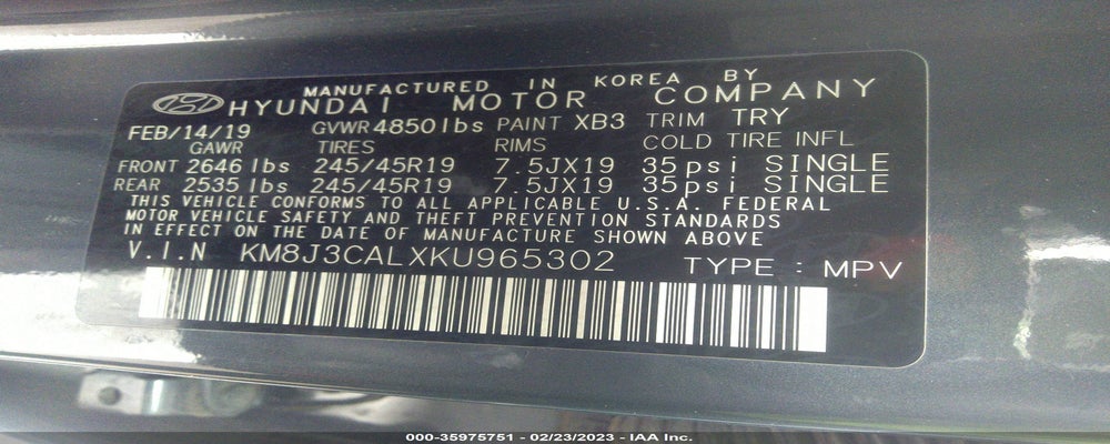 KM8J3CALXKU965302 2019 HYUNDAI TUCSON photo no. 9