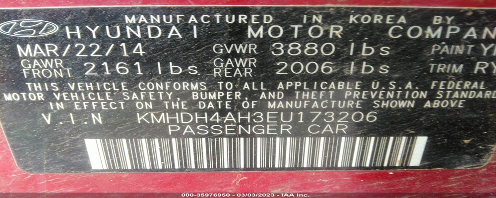 KMHDH4AH3EU173206 2014 HYUNDAI ELANTRA photo no. 9