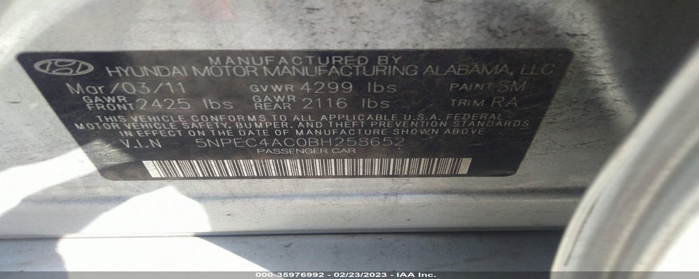 5NPEC4AC0BH258652 2011 HYUNDAI SONATA photo no. 9