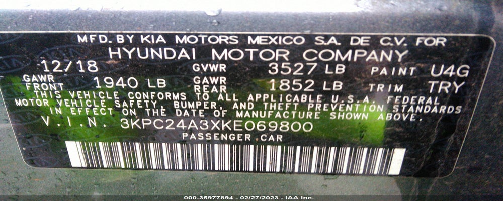 3KPC24A3XKE069800 2019 HYUNDAI ACCENT photo no. 9