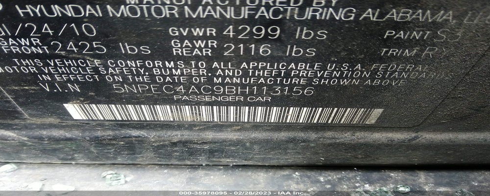 5NPEC4AC9BH113156 2011 HYUNDAI SONATA photo no. 9