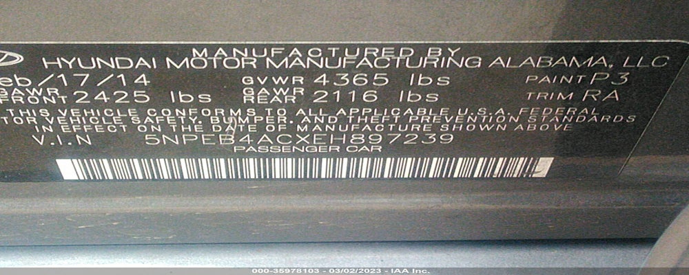5NPEB4ACXEH897239 2014 HYUNDAI SONATA photo no. 9