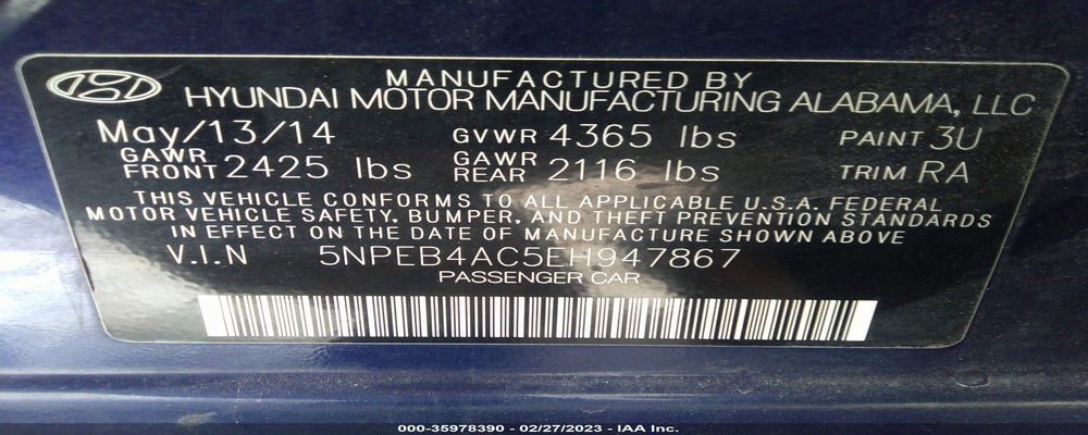 5NPEB4AC5EH947867 2014 HYUNDAI SONATA photo no. 9