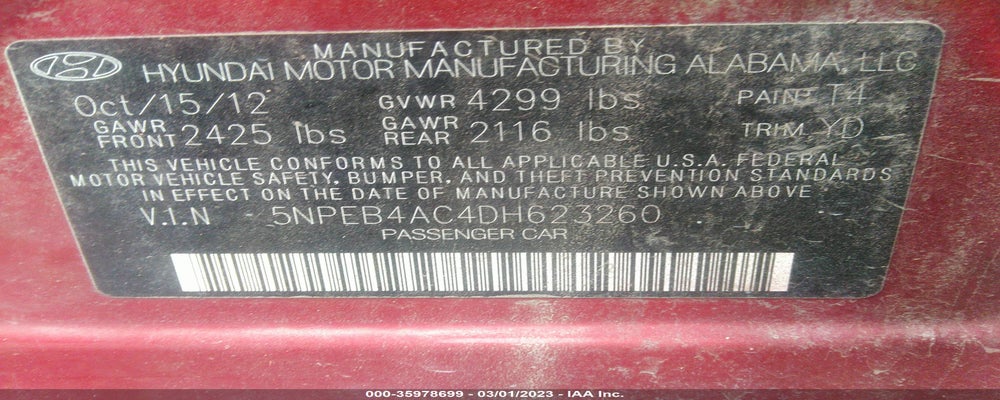 5NPEB4AC4DH623260 2013 HYUNDAI SONATA photo no. 9