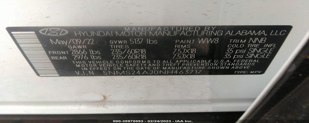 5NMS24AJ0NH463717 2022 HYUNDAI SANTA FE photo no. 9