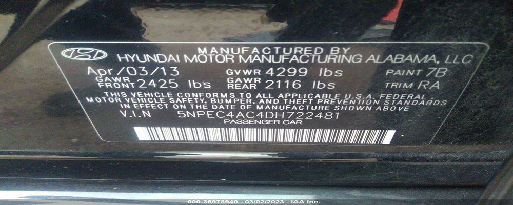 5NPEC4AC4DH722481 2013 HYUNDAI SONATA photo no. 9