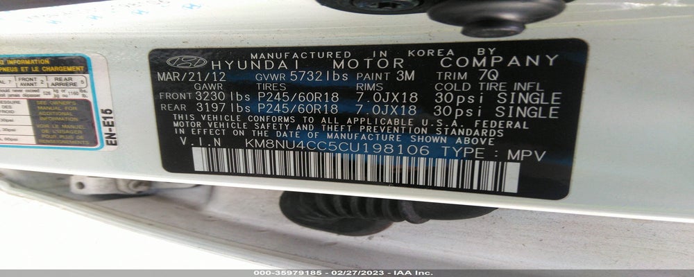 KM8NU4CC5CU198106 2012 HYUNDAI VERACRUZ photo no. 9