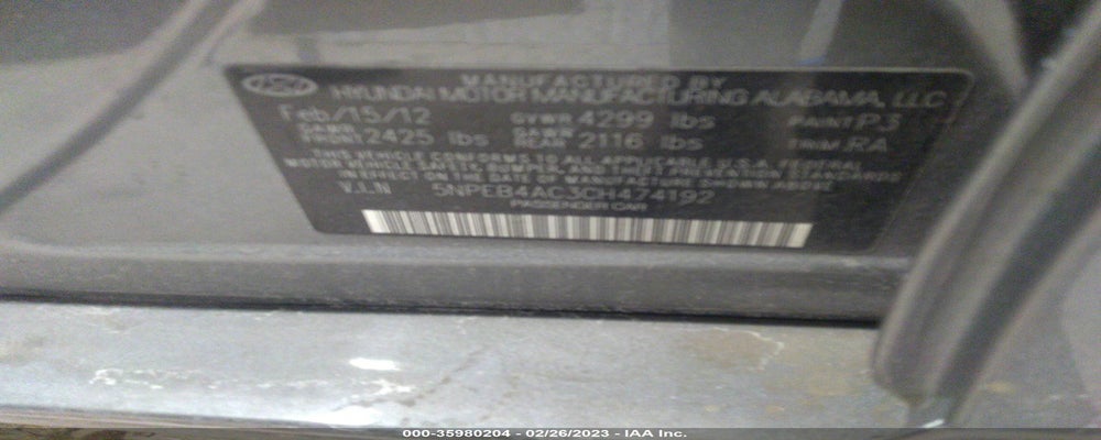 5NPEB4AC3CH474192 2012 HYUNDAI SONATA photo no. 9
