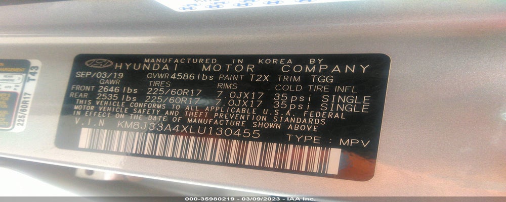 KM8J33A4XLU130455 2020 HYUNDAI TUCSON photo no. 9