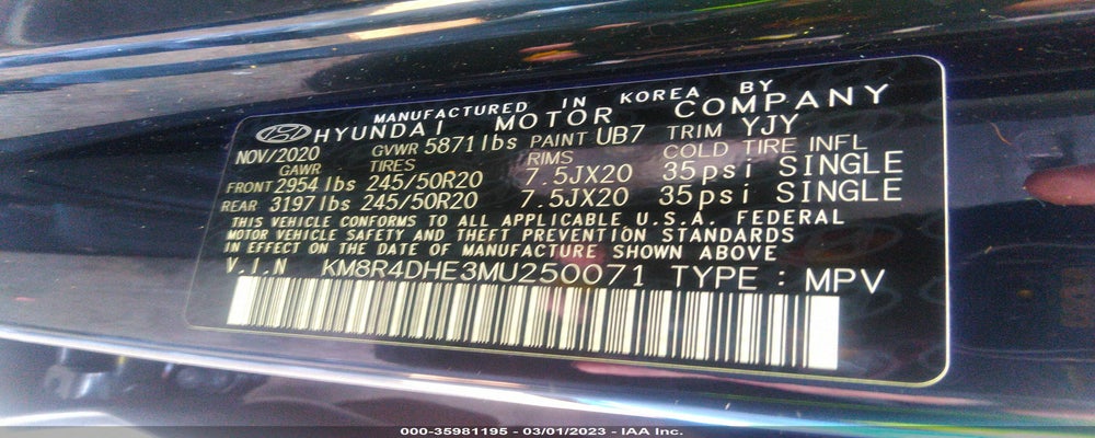 KM8R4DHE3MU250071 2021 HYUNDAI PALISADE photo no. 9