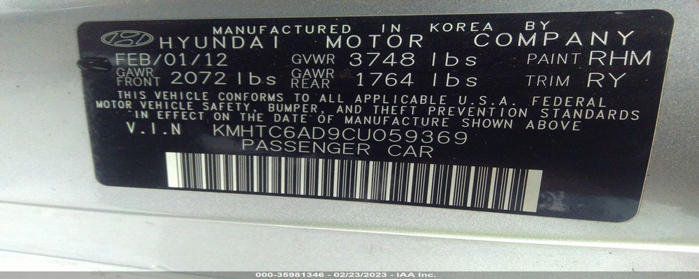KMHTC6AD9CU059369 2012 HYUNDAI VELOSTER photo no. 9
