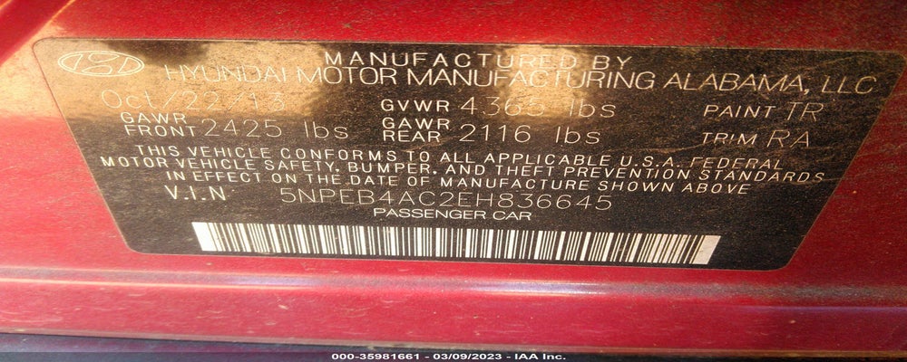 5NPEB4AC2EH836645 2014 HYUNDAI SONATA photo no. 9