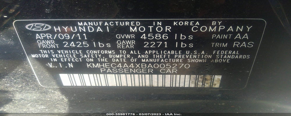 KMHEC4A4XBA005270 2011 HYUNDAI SONATA photo no. 9