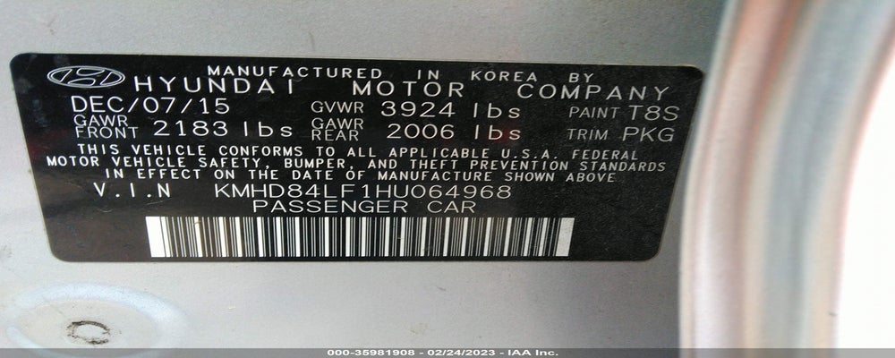 KMHD84LF1HU064968 2017 HYUNDAI ELANTRA photo no. 9