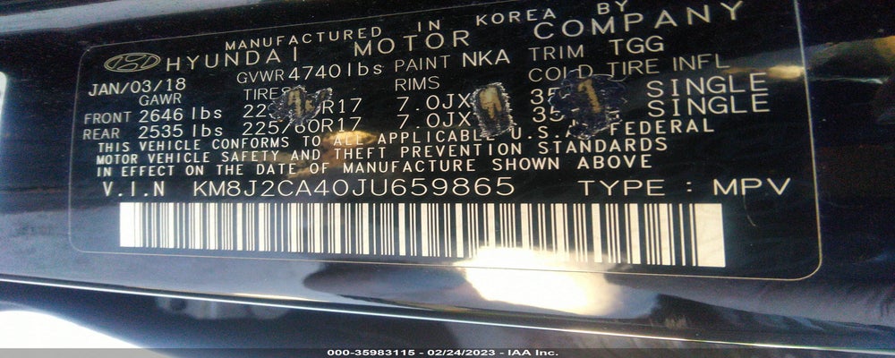 KM8J2CA40JU659865 2018 HYUNDAI TUCSON photo no. 9