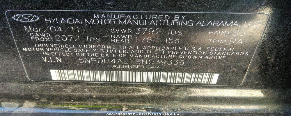 5NPDH4AEXBH039339 2011 HYUNDAI ELANTRA photo no. 9