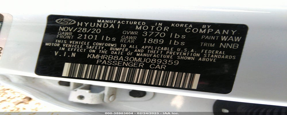 KMHRB8A30MU089359 2021 HYUNDAI VENUE photo no. 9