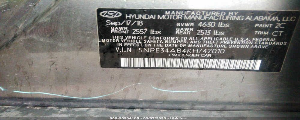 5NPE34AB4KH742010 2019 HYUNDAI SONATA photo no. 9