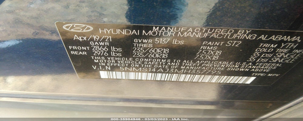 5NMS14AJ3MH357795 2021 HYUNDAI SANTA FE photo no. 9
