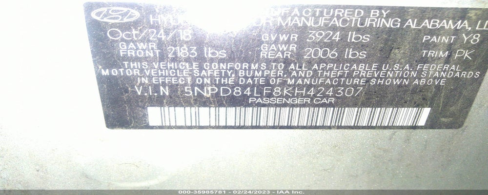 5NPD84LF8KH424307 2019 HYUNDAI ELANTRA photo no. 9