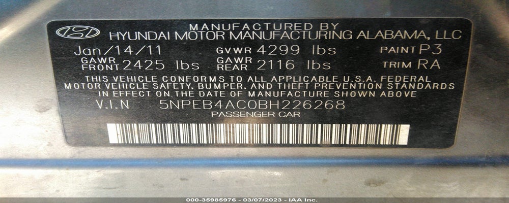 5NPEB4AC0BH226268 2011 HYUNDAI SONATA photo no. 9