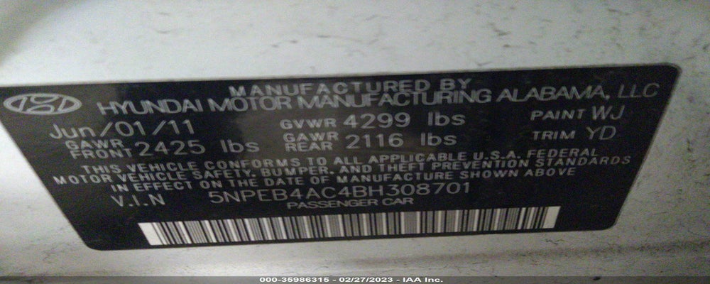 5NPEB4AC4BH308701 2011 HYUNDAI SONATA photo no. 9