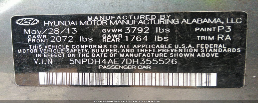 5NPDH4AE7DH355526 2013 HYUNDAI ELANTRA photo no. 9