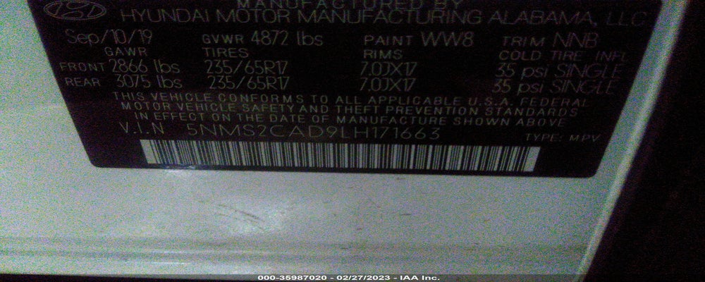 5NMS2CAD9LH171663 2020 HYUNDAI SANTA FE photo no. 9