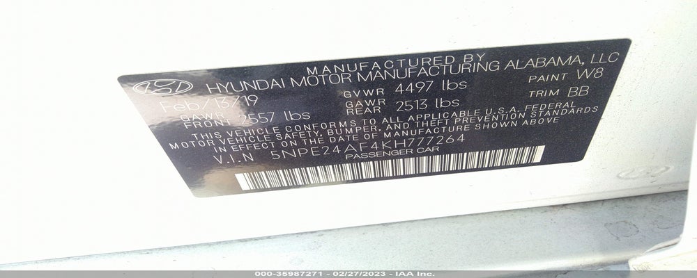 5NPE24AF4KH777264 2019 HYUNDAI SONATA photo no. 9