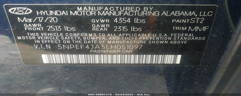 5NPEF4JA5LH051097 2020 HYUNDAI SONATA photo no. 9