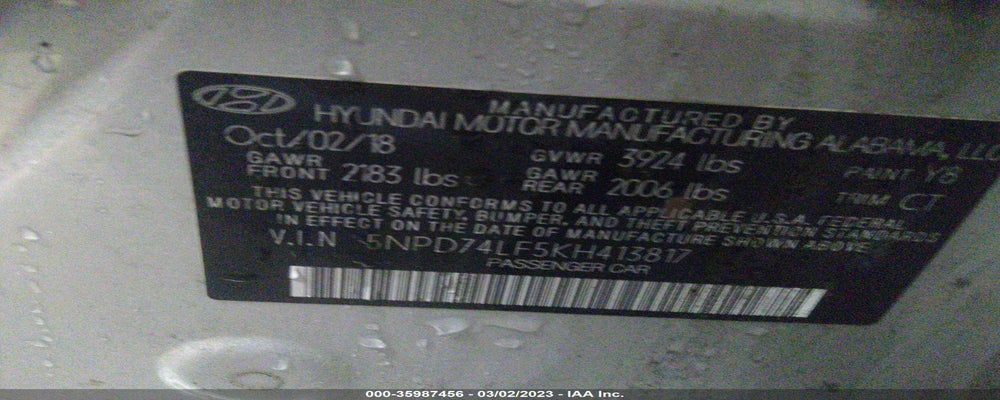 5NPD74LF5KH413817 2019 HYUNDAI ELANTRA photo no. 9