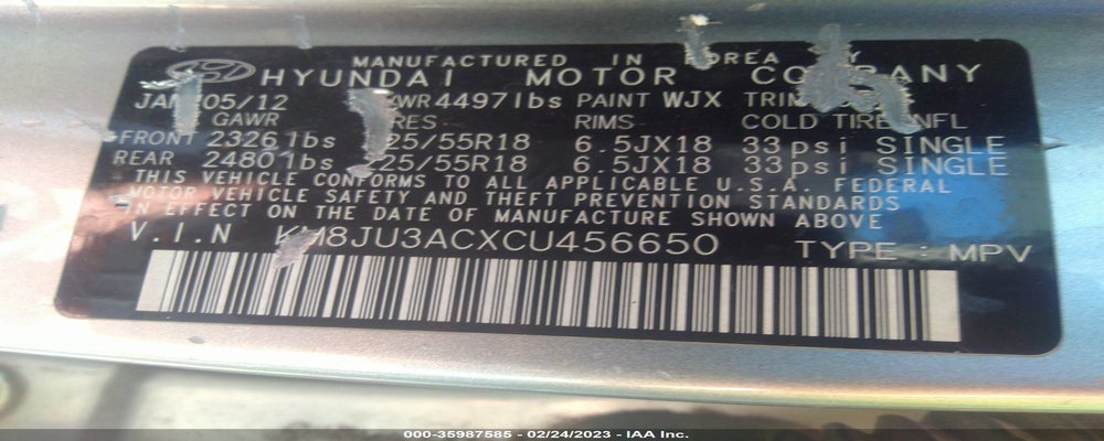 KM8JU3ACXCU456650 2012 HYUNDAI TUCSON photo no. 9