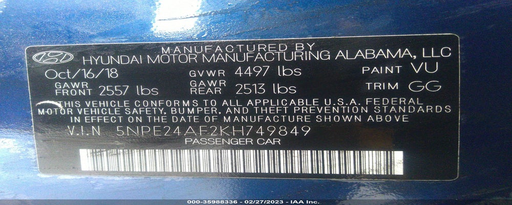5NPE24AF2KH749849 2019 HYUNDAI SONATA photo no. 9