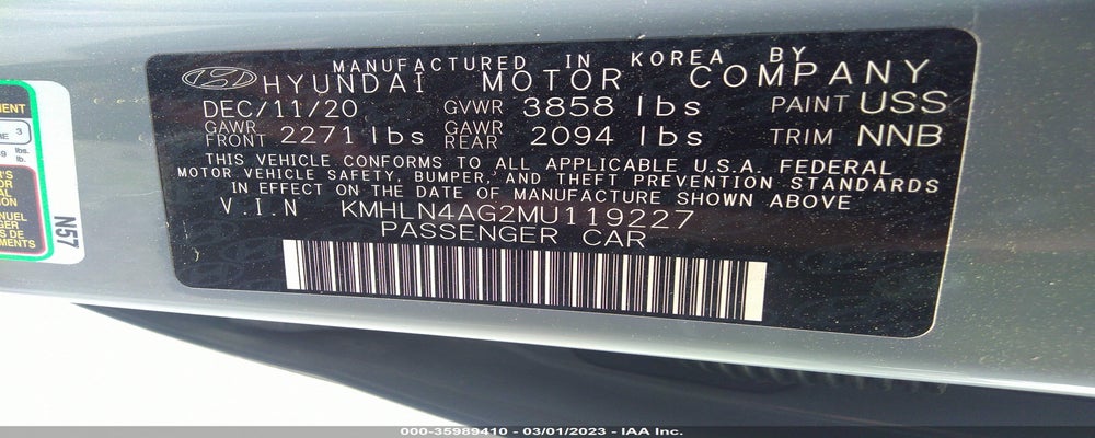 KMHLN4AG2MU119227 2021 HYUNDAI ELANTRA photo no. 9