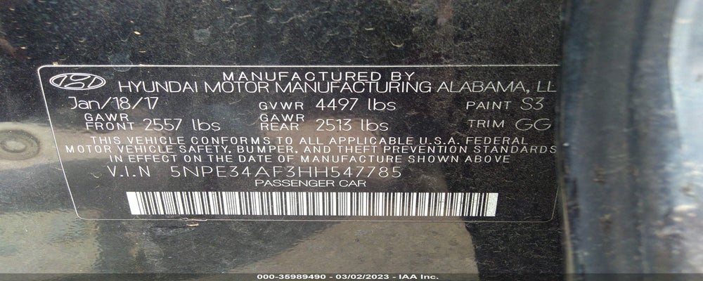 5NPE34AF3HH547785 2017 HYUNDAI SONATA photo no. 9