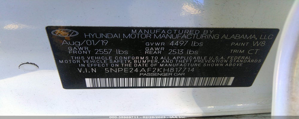 5NPE24AF2KH817714 2019 HYUNDAI SONATA photo no. 9
