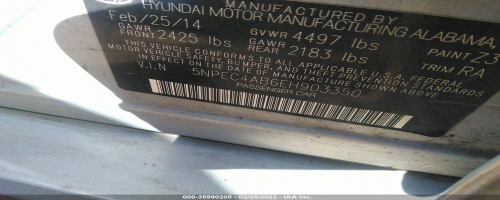 5NPEC4AB6EH903350 2014 HYUNDAI SONATA photo no. 9
