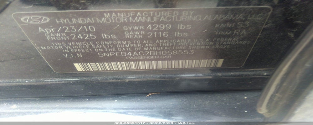 5NPEB4AC2BH058553 2011 HYUNDAI SONATA photo no. 9