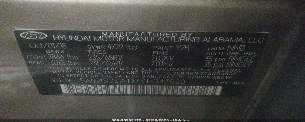 5NMS23AD7KH047020 2019 HYUNDAI SANTA FE photo no. 9