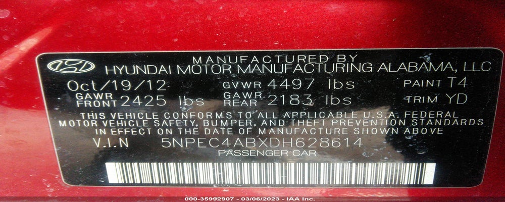 5NPEC4ABXDH628614 2013 HYUNDAI SONATA photo no. 9